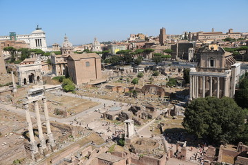 Fototapeta na wymiar Forum Romanum in Rome from above, Italy