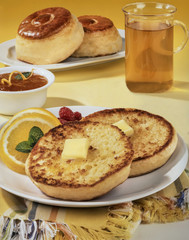 Breakfast biscuits Butter toasted English muffins to begin the day