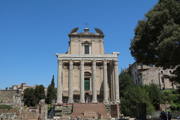 Fototapeta na wymiar Forum Romanum the Temple of Antoninus Pius and Faustina in Rome Italy