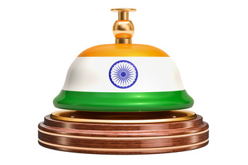 Reception bell with Indian flag, service concept. 3D rendering