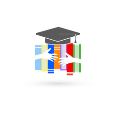 Books, hands and graduation cap, the concept of education. Vector illustration. - 212652165