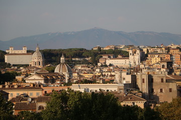 Fototapeta na wymiar Dusk at historic city of Rome view from the Hill Gianicolo, Italy 