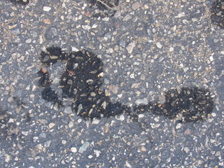 A wet footprint outside on the concrete 
