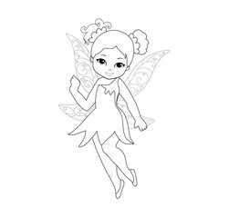 Coloring beautiful  fairy in flight Isolated on white background.