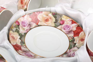 Tea Set in a box with white cloth