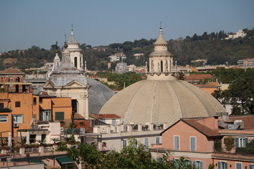 Dome of Twin Church Santa Maria in Montesanto and Santa Maria dei Miracoli view from park Villa Borghese, Italy  © ClaraNila