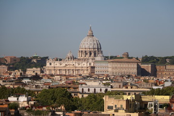 Fototapeta na wymiar View from park Villa Borghese to Rome and St. Peter's Basilica, Italy