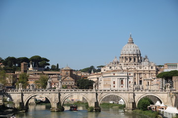 Fototapeta na wymiar View to Vatican city and Statue of Ponte Vittorio Emanuele II in Rome, Italy 