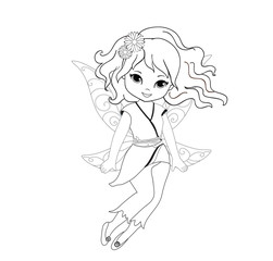 Coloring beautiful  fairy in flight Isolated on white background.