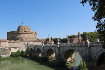 Obraz premium Castel Sant’Angelo and Angel Bridge on the Tiber River in Rome, Italy