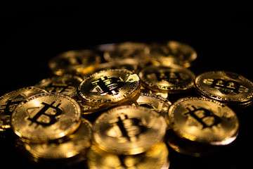 Macro closeup of crypto currency Bitcoin coins