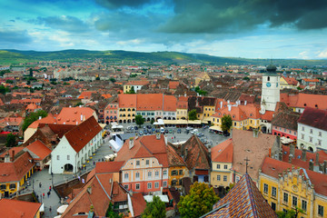 Fototapeta na wymiar Panoramic view of Sibiu historic center in Transylvania, Romania