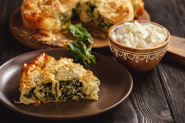 Burek or borek, balkanian puff pastry with spinach. 