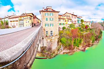 Fototapeta na wymiar Cividale del Friuli devil's bridge and Natisone river canyon panoramic view