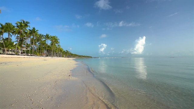 Slow motion footage of beautiful ocean beach in dominican republic at sunny morning