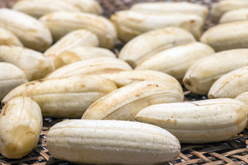 A bananas drying on the sun. A processing at village farm, Thailand