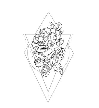 geometric rose tattoo. rose vector illustration. hand drawn sketch of rose. 