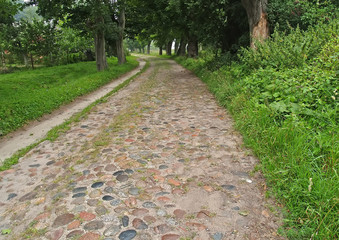 Old cobbled German road. Primorsk, Kaliningrad region