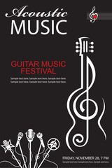 black banner with guitar for acoustic music concert