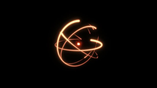 Fiery atom circle magic shiny rotation around the core on a black background