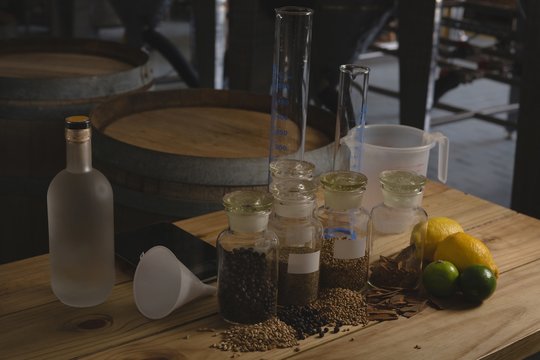 Lemon and spices ingredients on table