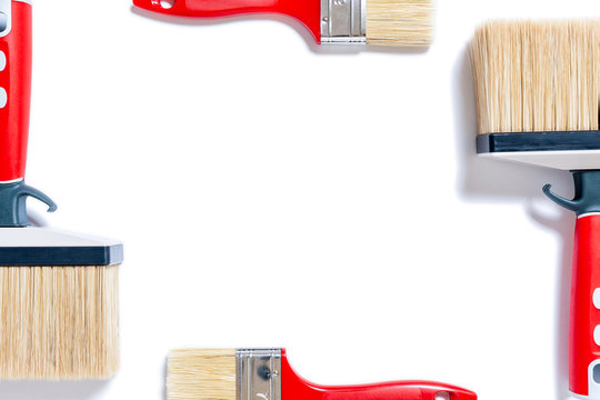 Professional house painter, work tools on a white background