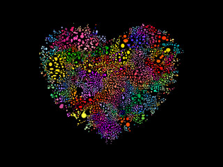 Heart shape illustration with colorful bubbles.