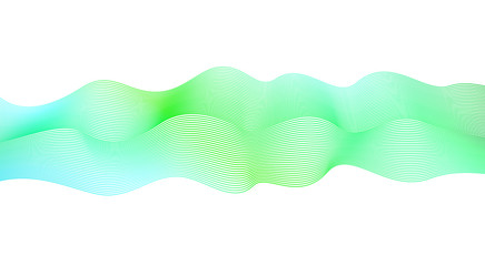 Abstract waveform of bright green tones. Vector wavy pattern on white background. Textured flowing waving ribbon. Glowing elegant curved waves. Line art design element. Summer, spring concept. EPS10