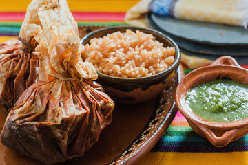 Mixiotes food in mexico, Mexican beef or lamb wrap spicy