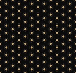 Golden vector seamless pattern with small linear hexagons. Geometric texture