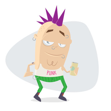 funny cartoon punk with beer can
