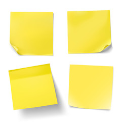 Yellow stick paper notes on white background. Vector illustration. Can be use for your design, presentation, promo, adv. EPS10. - obrazy, fototapety, plakaty