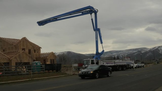 New home construction cement pump truck