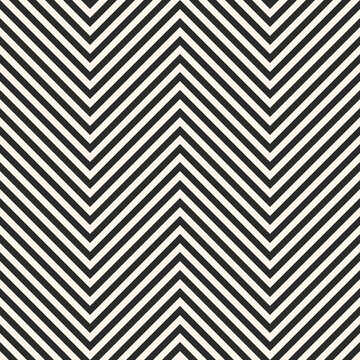 Zigzag stripes seamless pattern. Vector chevron texture. Black and white diagonal lines, striped zig zag. Simple modern abstract geometric background. Universal repeat design for decoration, prints