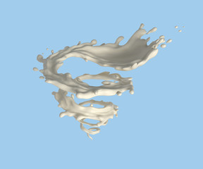 Liquid spinning twisted white milk splash isolated on background , 3d illustration