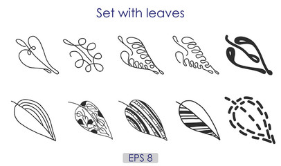 art sketching set of vector leaves symbols