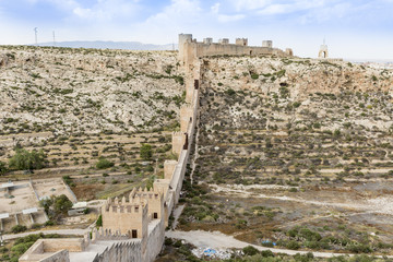 castle wall (fortress) of the Alcazaba of Almeria city, Andalusia, Spain