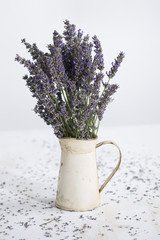 Bouquet lavender flower on the shabby chic background