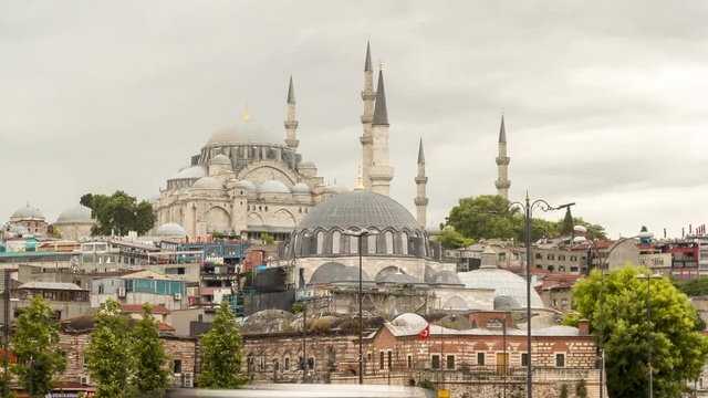 Suleymaniye Mosque in Istanbul, Turkey. Time Lapse 4K Video.