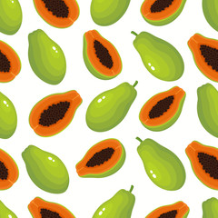 Vector pattern with cartoon papaya isolated on white.
