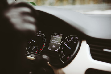 B9 highway Worth Ludwigshafen vehicles on wrong carriageway message on the computer dot matrix display of a modern car driven by woman 