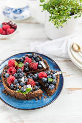 Homemade Chocolate Tart with Blueberries and Raspberries