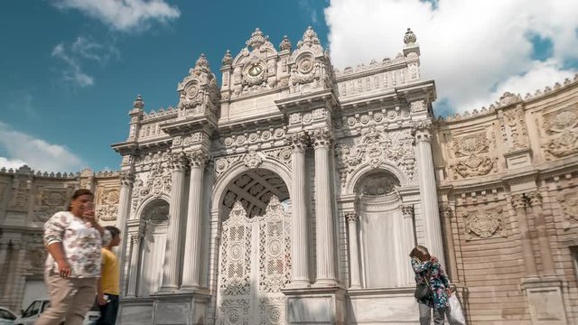 Istanbul, Turkey. View on entrance of the Dolmabahce Palace. Time Lapse 4K Video.