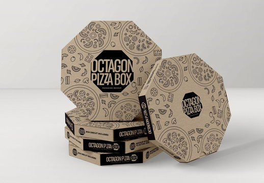 Stacked Octagon-Shaped Pizza Boxes Mockup