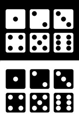 Dice icons set white and black background. vector illustration