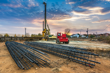 Machine for boring earth for the construction of pillars of a bridge in the province of Zamora in...