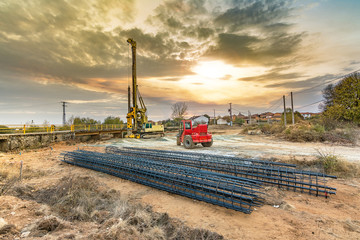 Machine for boring earth for the construction of pillars of a bridge in the province of Zamora in Spain
