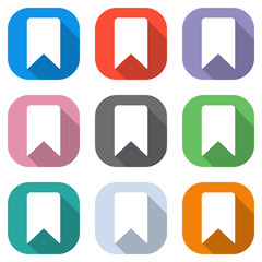 simple bookmark icon. Set of white icons on colored squares for applications. Seamless and pattern for poster