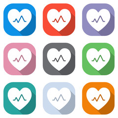 cardiac pulse. heart and pulse line. simple single icon. Set of white icons on colored squares for applications. Seamless and pattern for poster