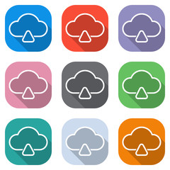 outline upload simple cloud icon. linear symbol with thin outline. Set of white icons on colored squares for applications. Seamless and pattern for poster